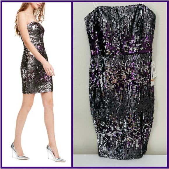 Prom Purple Multi Full Sequin Strapless Dress - Picture 4 of 14